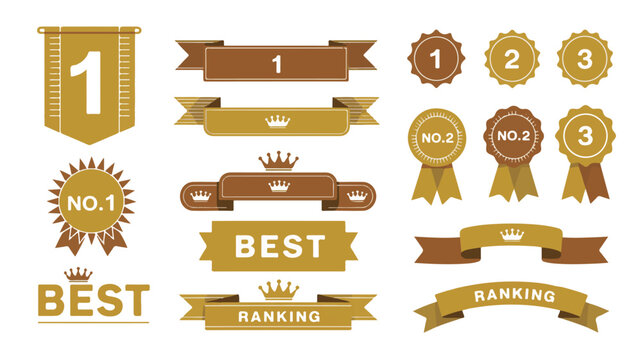 Collection of Award Ribbons and Banners with Crowns and Numbers