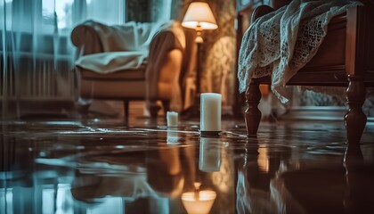Naklejka premium Home floor, water damage, reflect.