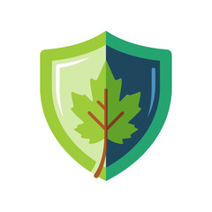 Shield with green leaf and brown stem inside.