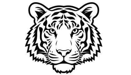 Striking Black and White Tiger Head Illustration.