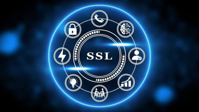 SL security protocol concept with network and business icons Keywords: SL, Secure Sockets Layer, encryption, protocol, security, network, communication, data, protection, secure, connection