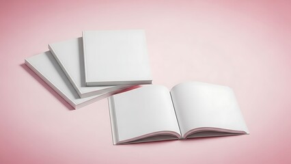 Blank Books on Pink Background