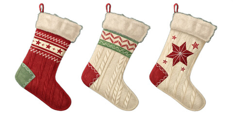 Realistic Christmas Stockings, Red White Green Festive Stocking Illustrations, Semi-Realistic Vector Art