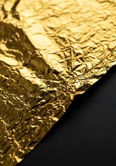 Gleaming gold foil with intricate texture and dark background contrast