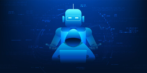 AI Powered Cyber Hack Technology Background, Artificial Intelligence Controlling Data Theft, Cyber Crime Attack System, Digital Security Breach, Hacker Network, Malware, Data Breach, Cyber Threat