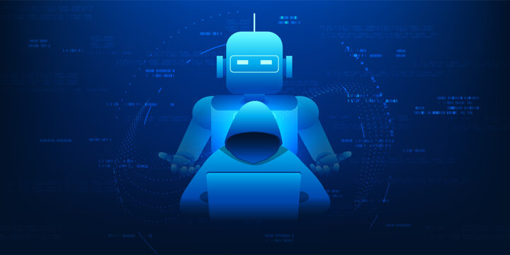 AI Powered Cyber Hack Technology Background, Artificial Intelligence Controlling Data Theft, Cyber Crime Attack System, Digital Security Breach, Hacker Network, Malware, Data Breach, Cyber Threat