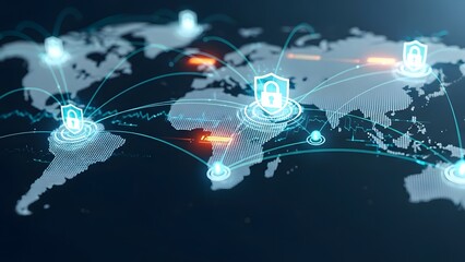 Global network connections on a world map