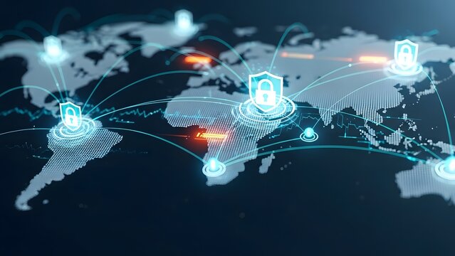 Global network connections on a world map