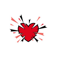 Exploding Heart with Burst Elements, Isolated on White, Comic Style