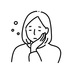 Obraz premium 睡眠不足で疲れた女性のモノクロ線画イラスト