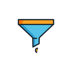 Funnel Illustration, Blue and Orange Filter Icon, Isolated White Background