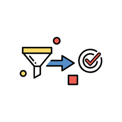 Funnel Process with Arrow, Check Mark, and Circles Concept