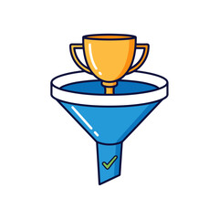 Funnel with Trophy and Checkmark, Success Illustration