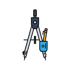 Geometric Compass with Pencil, Flat Design Illustration