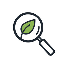 Magnifying Glass with Green Leaf Icon Nature, Ecology, Search