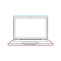 Minimalist Laptop Outline with Blue and Red Accents
