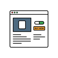 Website Interface with Buy Now Button, Green Toggle, and Product Display