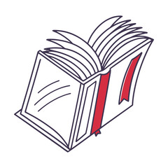 Open book vector illustration showing a heart-shaped bookmark symbolizing love for education and reading knowledge
