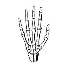 Hand-drawn vector illustration of a human hand with three fingers up, symbolizing a concept or idea