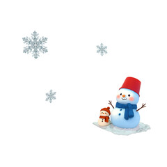 Japanese Cheerful Snowman in Winter Wonderland with Falling Snowflakes.3D render Blender render.