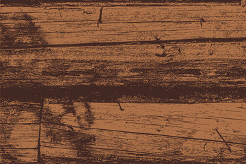Detailed illustration of brown rustic wooden planks with distressed grunge texture. Features scratches, cracks, and worn natural details, ideal for vintage, retro, or abstract design backgrounds.