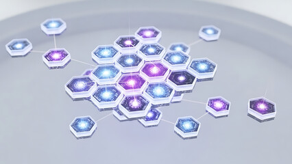 Abstract network of glowing hexagonal nodes representing data connections