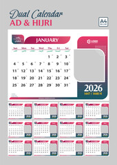 Dual calendar template with abstract geometric style