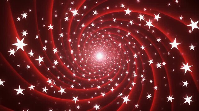 Red tunnel effect with white stars spiraling towards a bright light at the end