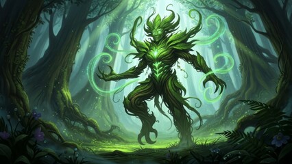 Mystical Forest Spirit Creature in Green Energy Aura