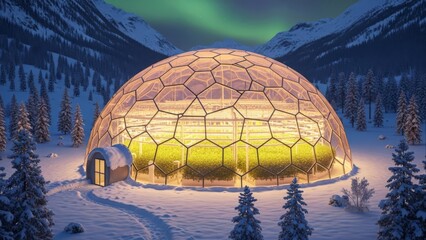 Futuristic Eco Dome Architecture in Arctic Landscape