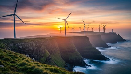 Wind Turbines at Sunset Representing Clean Renewable Energy