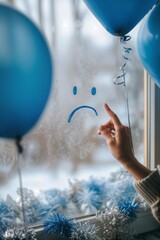 Blue monday 2025 sad face on frosted window