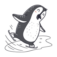 Cute cartoon vector illustration of a baby penguin on ice in the cold winter snow of Antarctica