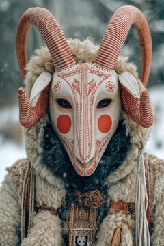 Ukrainian koliada ram mask tradition in winter festival