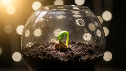 Seedling Growing Inside Glass Jar Symbolizing Sustainable Future
