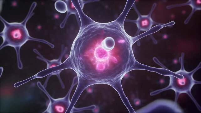 3D Animation of Neurons with Glowing Nuclei and Interneurons