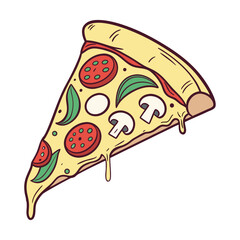 Cartoon vector illustration of an isolated Italian pizza slice with cheese and red sauce
