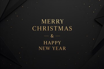 Naklejka premium Elegant holiday greeting design with gold serif typography reading “Merry Christmas & Happy New Year” centered on a deep black textured background.