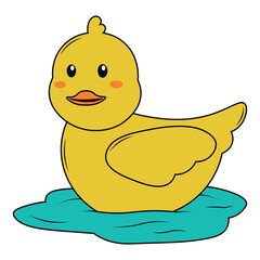 Cute Duck Illustration in Cartoon Design. Vector Character