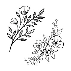 Black and white vector floral pattern design element illustration with swirl leaf branches