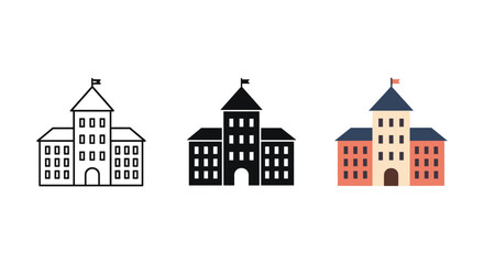 Simple building icons in different colors and styles