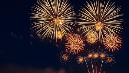 Obraz premium Vibrant fireworks explode in night sky with bright lights and colors display