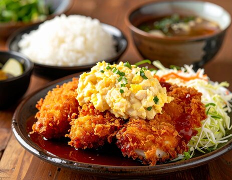 ・本格タルタルソースのチキン南蛮定食（架空）
・Japanese Chicken Nanban Set Meal with Chunky Tartar Sauce (Fictional)