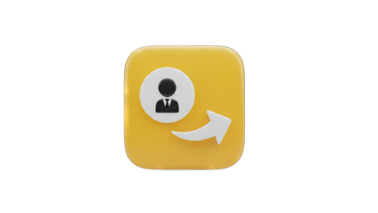 Yellow Square User Profile Icon with White Arrow Indicating Transfer or Direction on Transparent Background