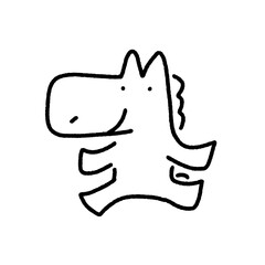 笑顔で歩く馬キャラクター　白黒線画・走る・前向き