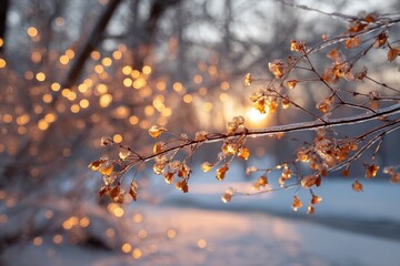 Glimmering Ice-Covered Branches Under Soft Morning Light