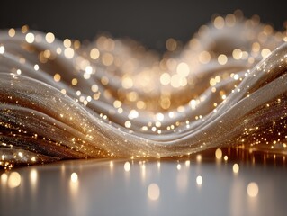 Elegant flowing fabric with shimmering lights and golden sparkle
