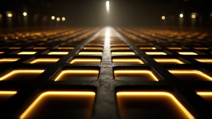 Futuristic Grid Design with Illuminated Lines in Dark Environment