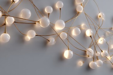 Elegant glowing spheres connected by golden wires on a textured background