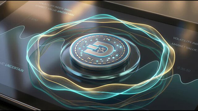 Futuristic digital control interface with glowing data waves and interactive system dashboard
